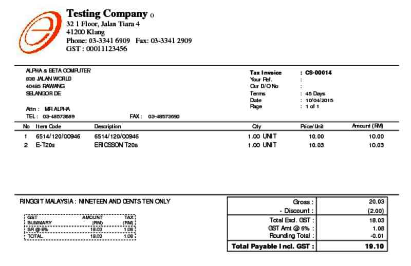 sales tax invoice