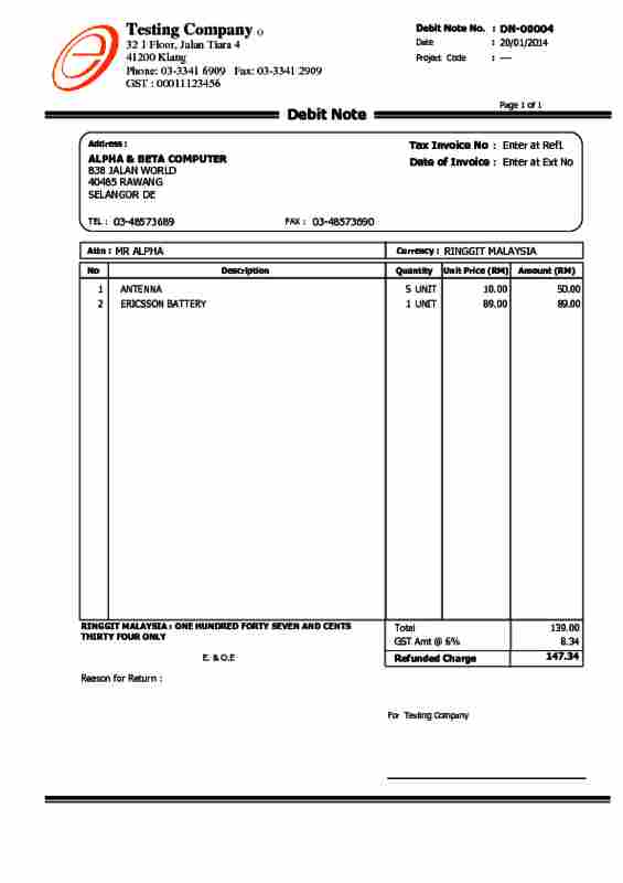 alpine tech sales debit note debit note template